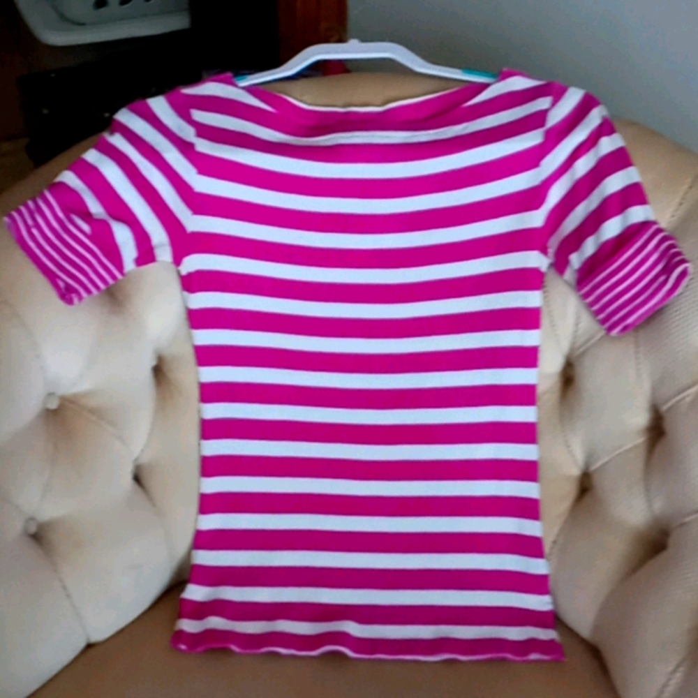 Magenta and white strip shirt